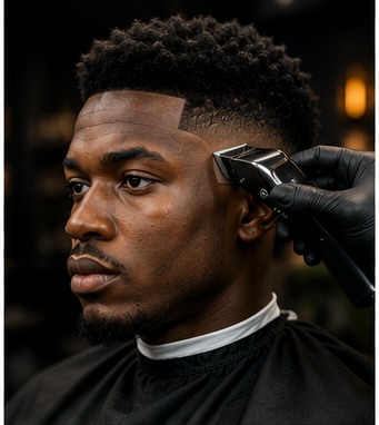 A SYXt barber grooming a client on location